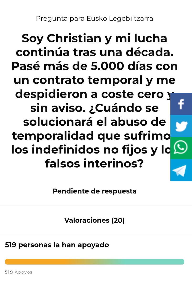 #FijezaYa - 🆘 <a href="/enekoandueza/">Eneko Andueza</a> 
#FinkotasunaOrain- 🆘 <a href="/txonigorri/">Jon Hernández</a> 
🚥 Directiva Europea 1999/70/CE
- 🔥 519 personas se han tomado la molestia de firmar en la pregunta de 👉 <a href="/osoigocom/">Osoigo.com</a> - <a href="/POsoigo/">Peticiones Osoigo</a>.
📅- El día 15/06/2025 se completó la recogida. 
❌- Hoy, 01/07/2025 seguimos