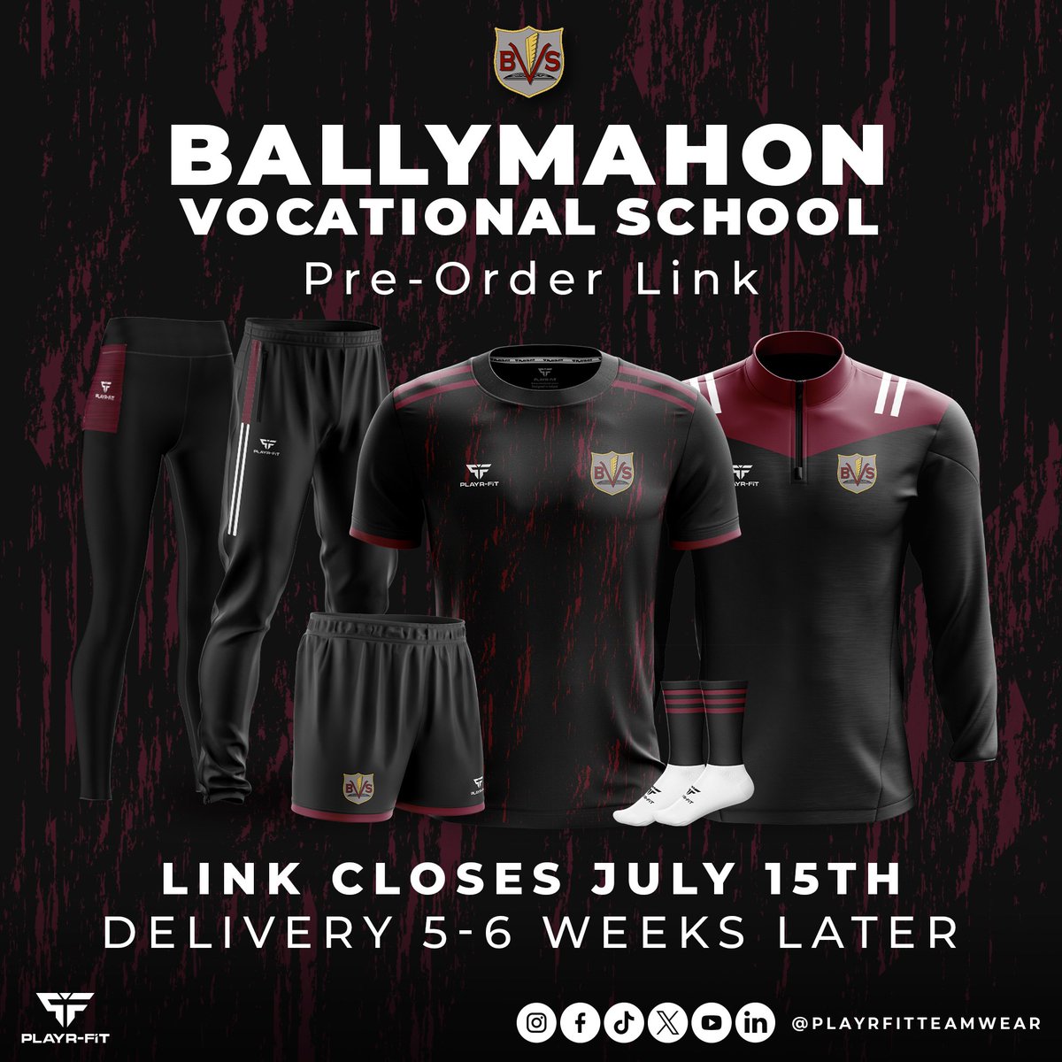 PLAYR-FIT Online Shop - Ballymahon Vocational School 📦

Shop Closes: 15th July - Home Delivery.

playr-fit.com/collections/ba…

#Designedbyplayersforplayers  

<a href="/BallymahonDaily/">Ballymahon Daily</a> 
<a href="/lw_etb/">Longford & Westmeath ETB</a> 
<a href="/BridgewaysFRC/">bridgewaysfrc.ballymahon</a> 
<a href="/PlayrFit/">Playr-fit</a>