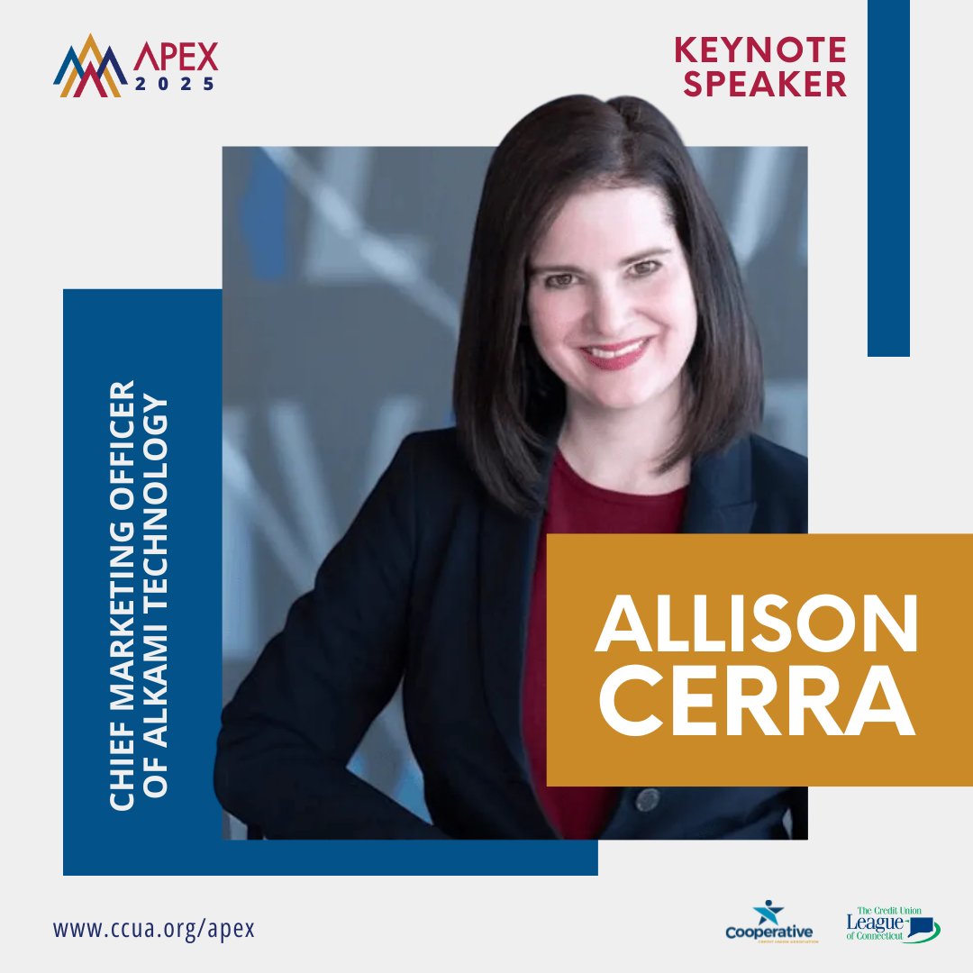 🎤 #APEX2025 welcomes Allison Cerra, CMO at Alkami, to explore the future of finance—tech, trends &amp; transformation.

🎟 Register by Aug. 22 to win Sting tickets, Mohegan stay &amp; $100 gift card: ccua.org/apex

#coopdifference #sting3tour #futureoffinance #leadership
