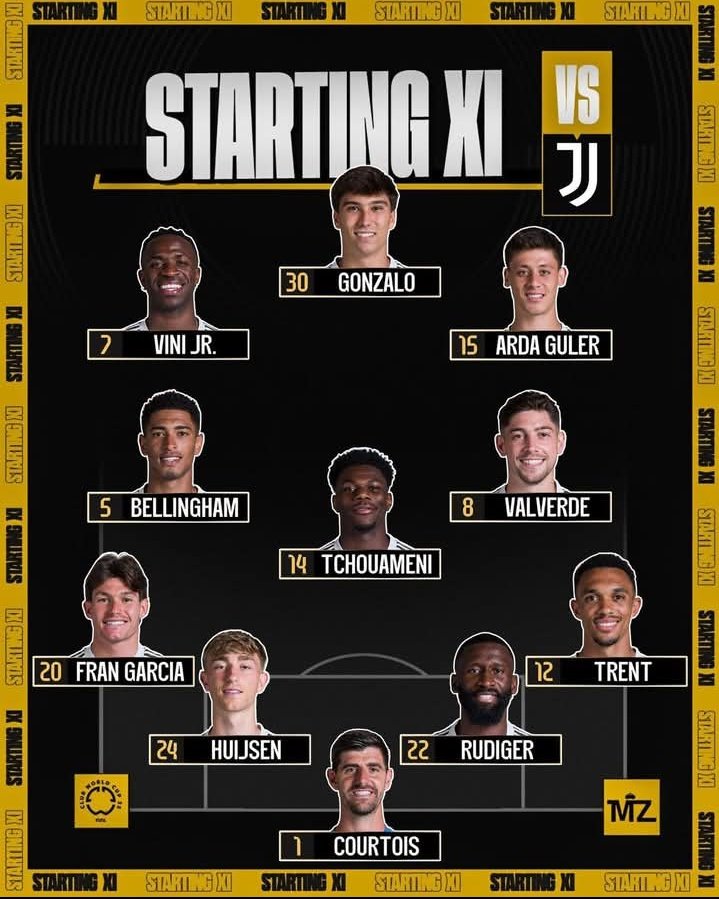 Lineups for the match 
تشكيلة الفريقين للقمة🔥
      #RealMadridJuve 
#FIFAClubWorldCup2025