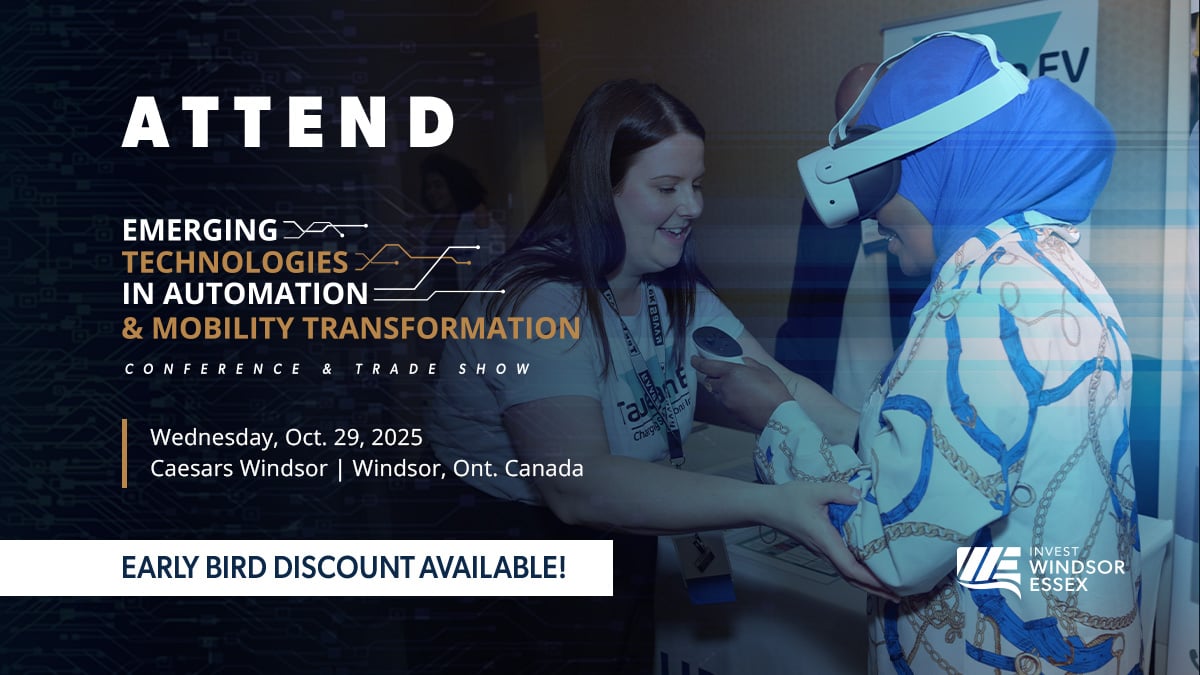 📢 New this year! 2️⃣ conferences in 1️⃣!

Check out the latest trends &amp; innovations at Emerging Technologies in Automation + Mobility Transformation Conference &amp; Trade Show in #WindsorEssex. Don't miss out, EARLY BIRD PRICING to July 31! 
➡️ hubs.ly/Q03pZ2YV0