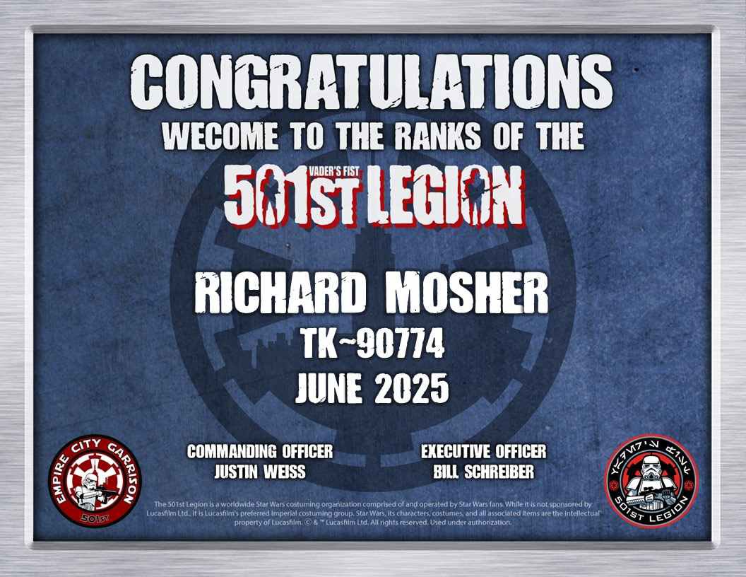 501ECG's tweet image. Please join us in welcoming our newest recruit -  ANH Stunt Stormtrooper Richard Mosher (TK-90774)!
.
#official501st #stormtrooper #newrecruit