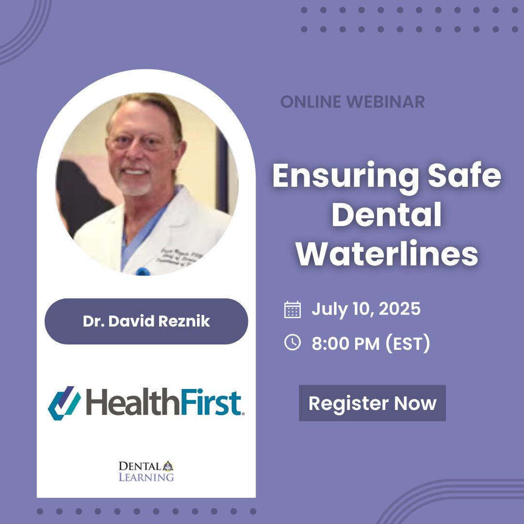 DentalLearning's tweet image. Join Dr. Reznik for a free webinar and learn how to stay compliant with the latest DUWL testing and treatment protocols. Don’t let biofilm catch you off guard. Reserve your spot today!
hubs.la/Q03vthHw0
#DentalCE #InfectionControl #DentalWaterlines #PatientSafety