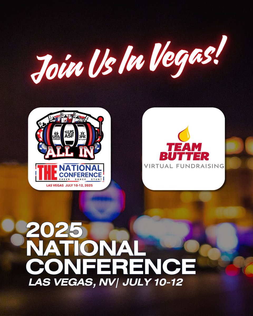TeamButterFunds's tweet photo. Ready for Vegas! 🎉 We’re heading to the USASF Cheer and USASF Dance National Conference July 10–12—and you’re invited! Stop by our booth to experience delicious samples and discover the inspiring Kindness Project fundraiser.
#USASF #NC2025 #TeamButterFunds #BestCheerFundraiser https://t.co/75iBpZUXt0