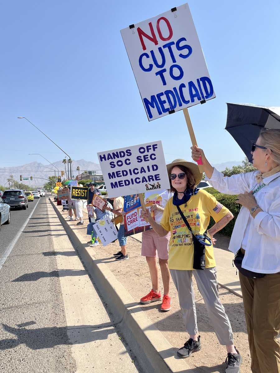 NationalNurses's tweet photo. Union nurses rallied in Tuscon, AZ this morning to urge @RepCiscomani to stand with us – not with the billionaires – and say no cuts to #Medicaid! https://t.co/V6xFAJwpMY