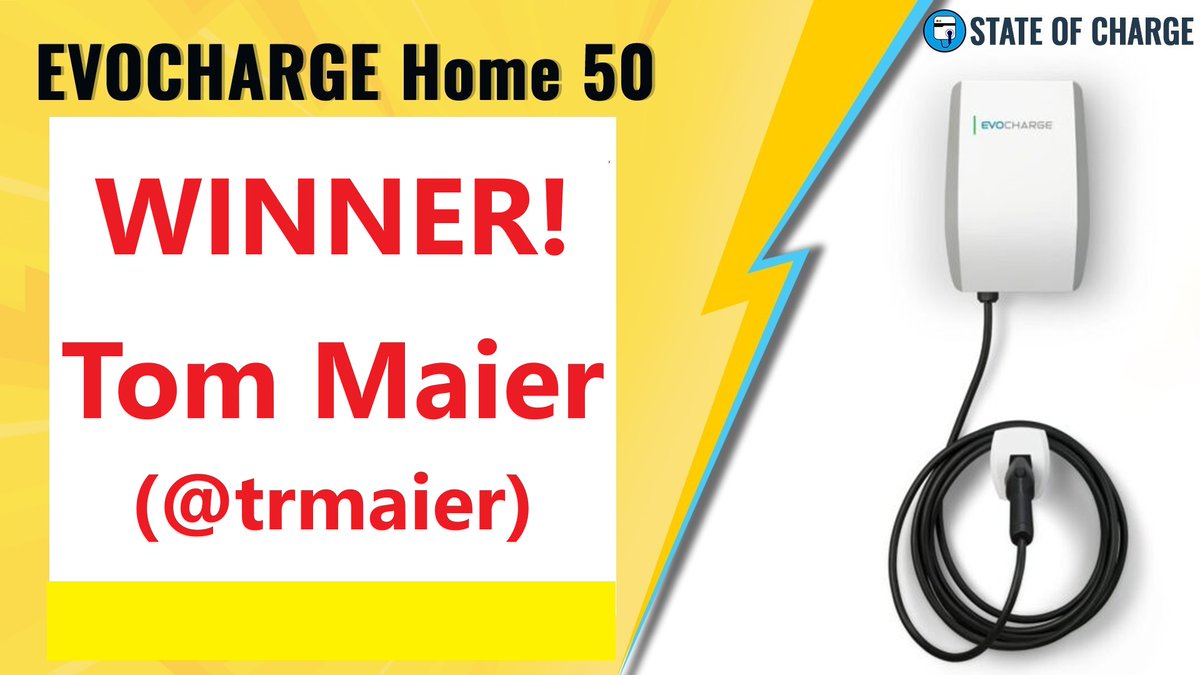 EVChargStations's tweet image. Congratulations Tom Maier (@trmaier)!
Tom's this month's EV charger giveaway winner and will get a EvoCharge Home 50 shipped to him this week!
We'll be giving away another charger this month, so stay tuned and keep trying - we'll get everyone a free charger eventually!