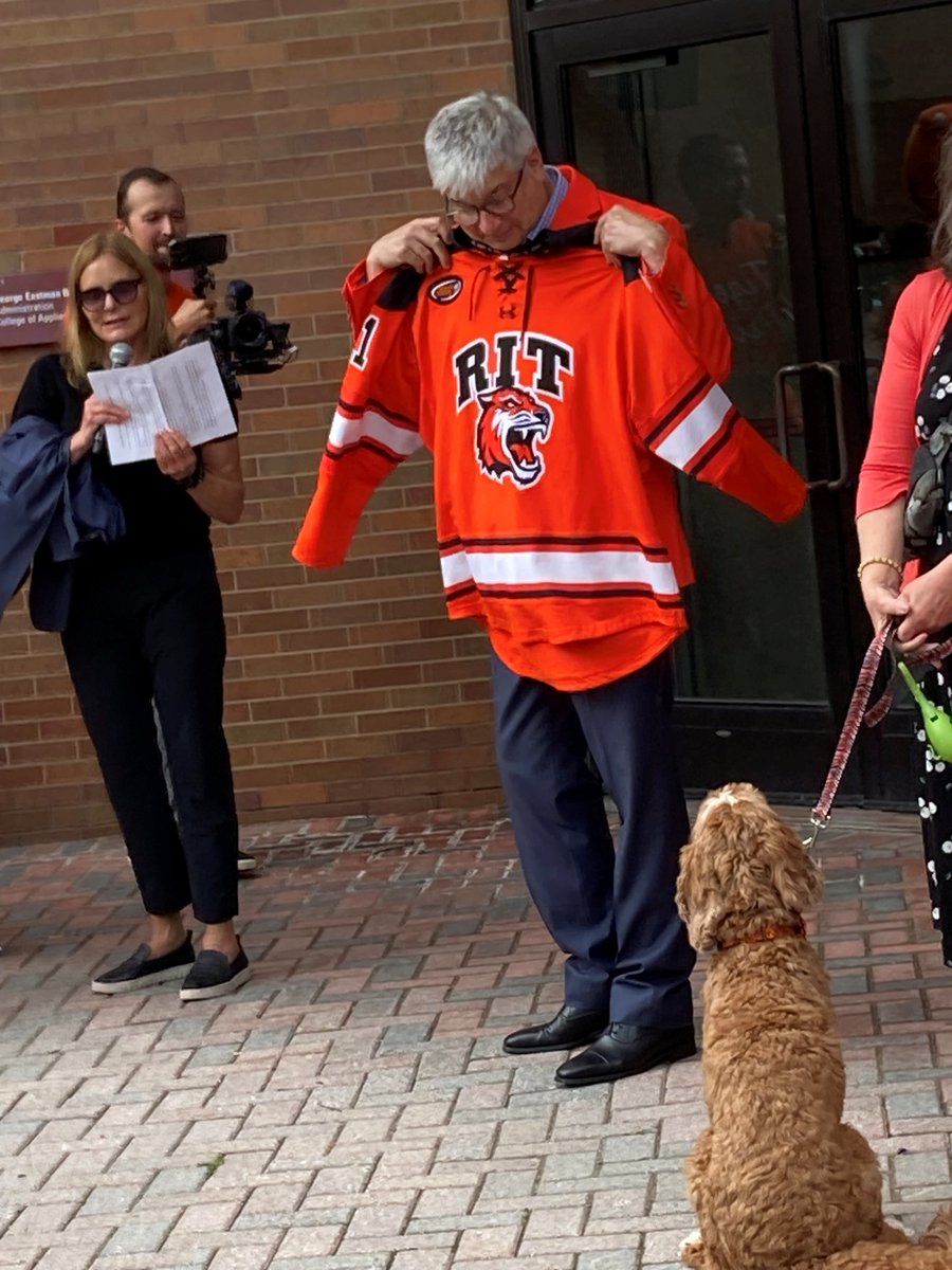 RIT_GovComm's tweet image. Welcome to #RIT President Sanders, wife Emily, and Ollie! @RITtigers are very excited to get to work for our #students. We are so happy to have you here.