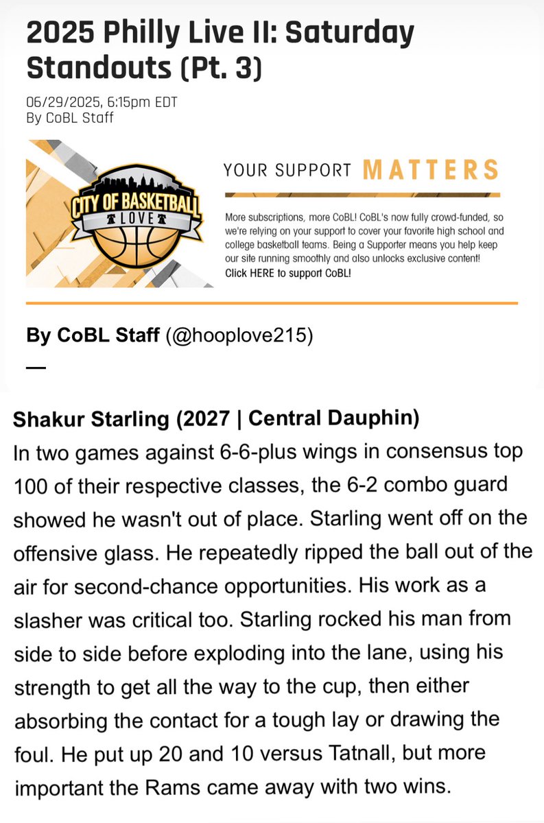 Big Star (@bigstarrawsport) on Twitter photo We prayed before jumping in the truck and I said to Jizzle… “Today is going to be a good day, i can feel it” 😊💪🏾 God Blessed him to have two “Back 2 Back” 20 point, 10+ rebound games in front of tons of college coaches and scouts. Thankful for COBL ✍️
<a href="/ShakurStarling/">Shakur Starling</a> We prayed before jumping in the truck and I said to Jizzle… “Today is going to be a good day, i can feel it” 😊💪🏾 God Blessed him to have two “Back 2 Back” 20 point, 10+ rebound games in front of tons of college coaches and scouts. Thankful for COBL ✍️
<a href="/ShakurStarling/">Shakur Starling</a>