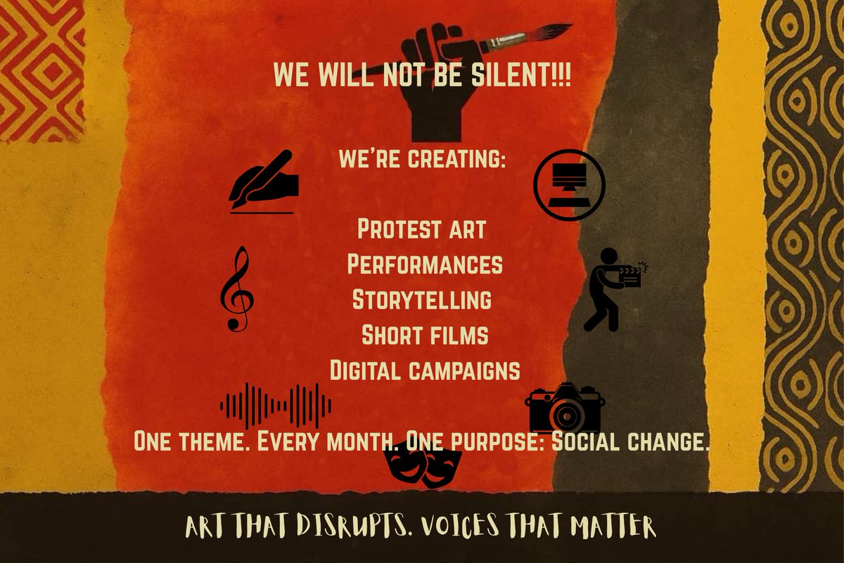 From insecurity and corruption to gender violence, and climate injustice. WE ARE TIRED!

But instead of staying silent, we’re creating:

Protest art
Storytelling
Performances
Short Films
Digital campaigns

One theme. Every month. One purpose: Social change.