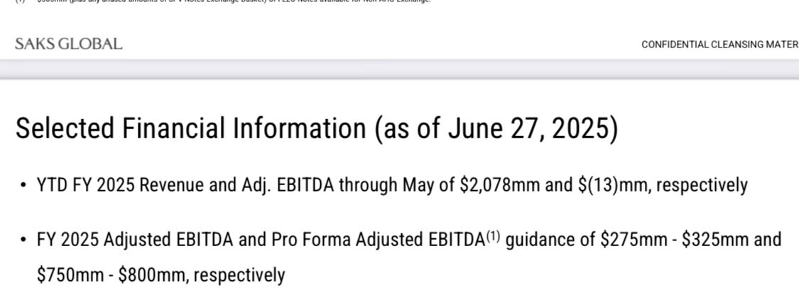 sindap's tweet image. Saks:
2025A YTD ADJUSTED EBITDA: $0
2025E ADJUSTED EBITDA: $300mn
2025E PRO FORMA ADJUSTED EBITDA: $775mn