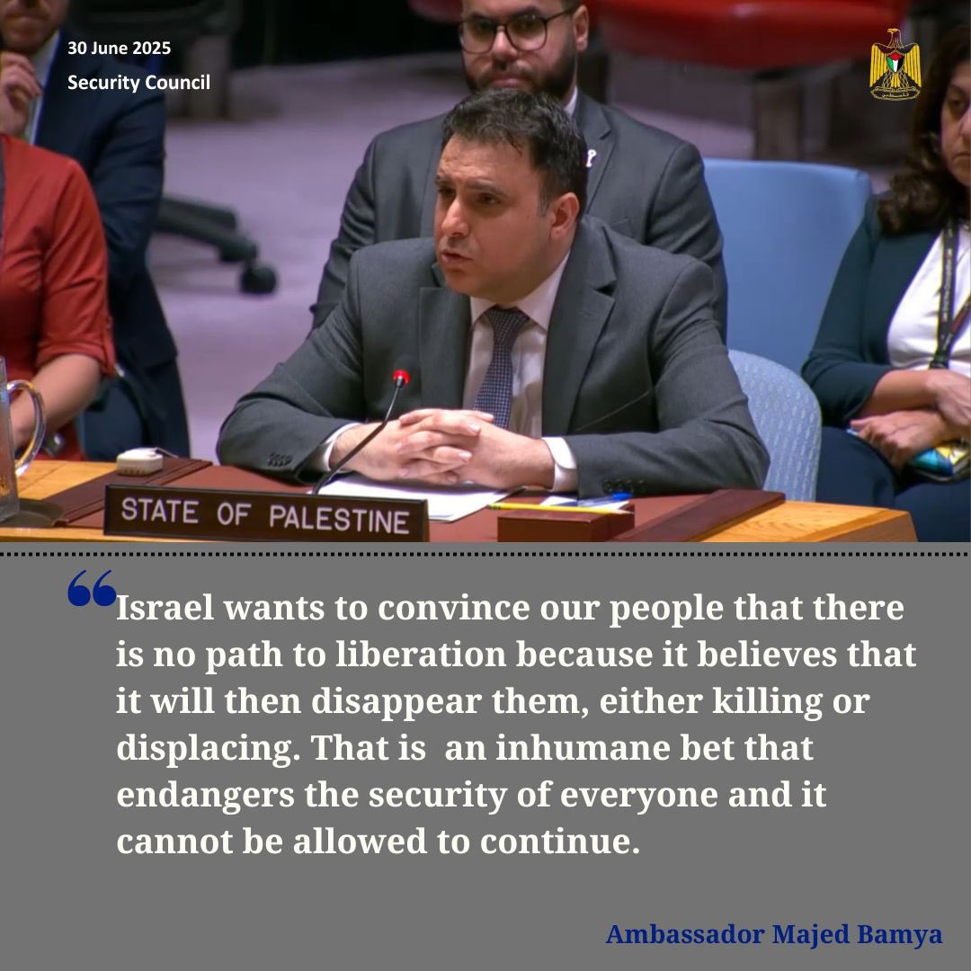 At the Security Council debate on the implementation of resolution 2334, Ambassador Majed Bamya explained: