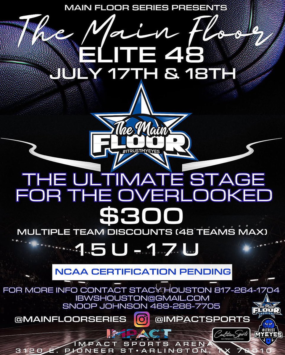 MainFloorSeries's tweet image. “THE MAIN FLOOR”
This event is no longer pending, it is officially APPROVED. Going back to the roots of this event. We are going one court only, “The Main Court.” Every kid should get the opportunity to play on “The Main Floor”, in front of college coaches.