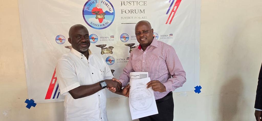 jeema256's tweet image. Today, Mr. Godwin Kanyesige and Mr. Tukamushaba Peterson, aspiring MP candidates from Rukungiri District, picked up Expression of Interest forms from the head office, which were handed to them by the party Secretary General, Mr. Kateregga Mohamed.