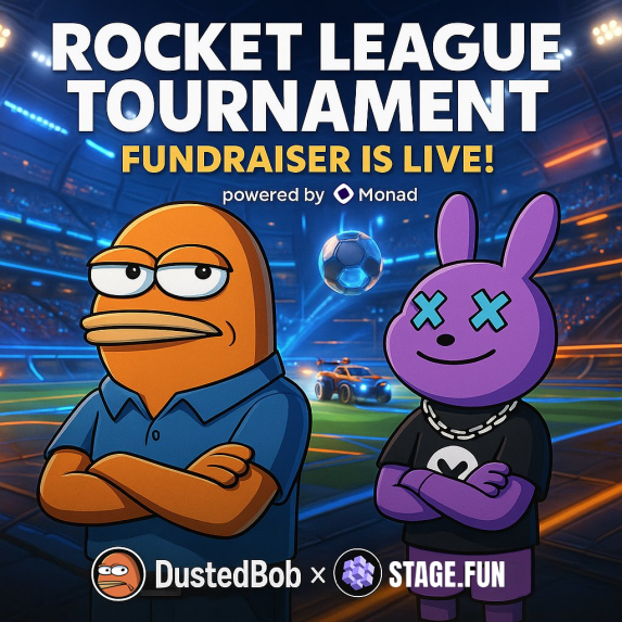 🚨BOB x STAGE.fun Rocket League Tournament! 🚨

Bob, in collaboration with stage.fun, invites you to join Monad's biggest Rocket League tournament!

Date: TBA 

🏆Format: 3v3, double-elimination bracket, with epic prizes for top teams!

🌎Server: East