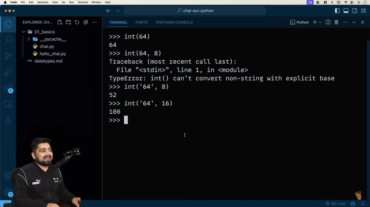 The_VarunSingh_'s tweet image. Day 1 of Learning python from @Hiteshdotcom sir. 
#chaiorcode #python @X