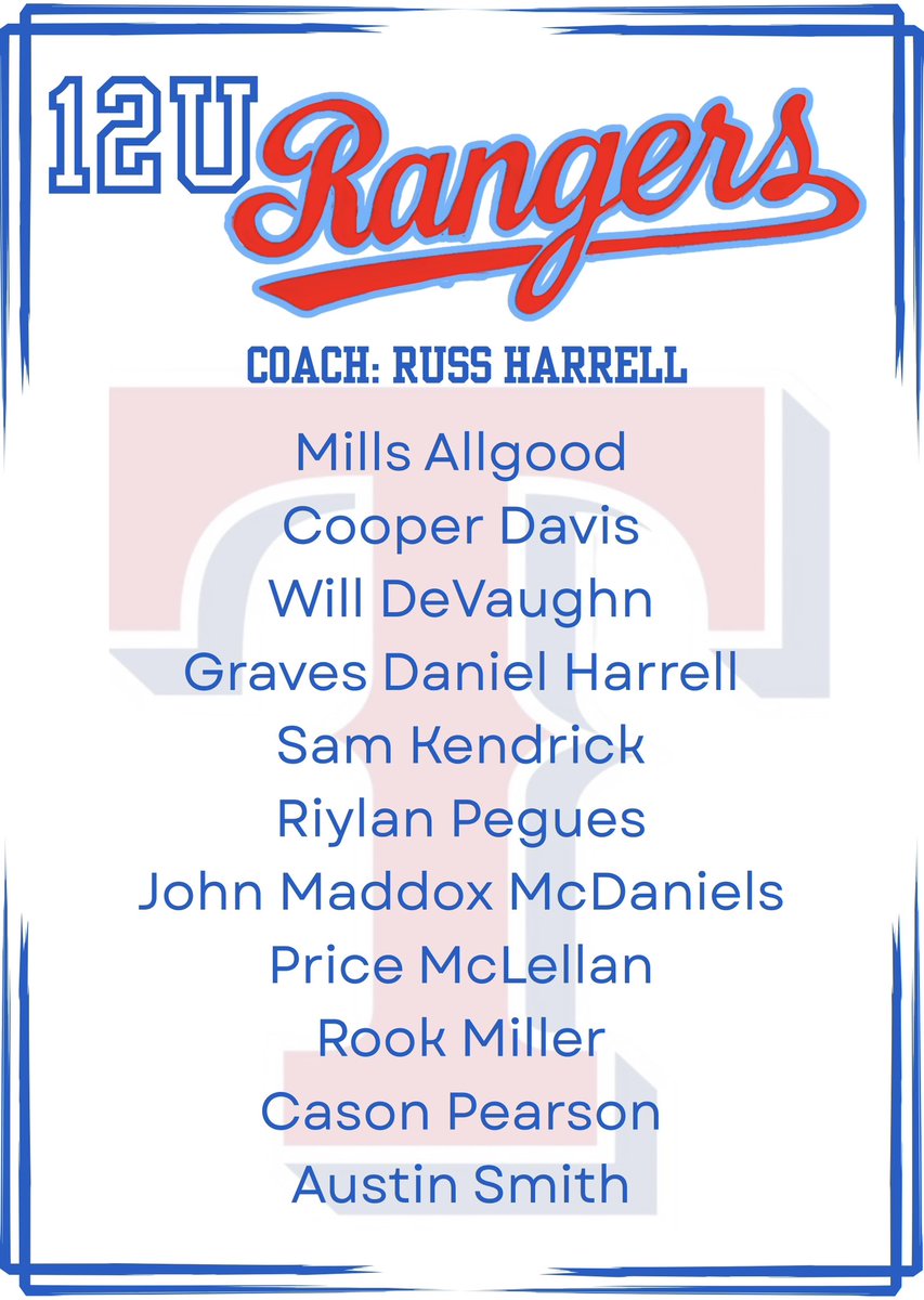 TYBABaseball's tweet image. Congratulations 2025-2026 12U Rangers!