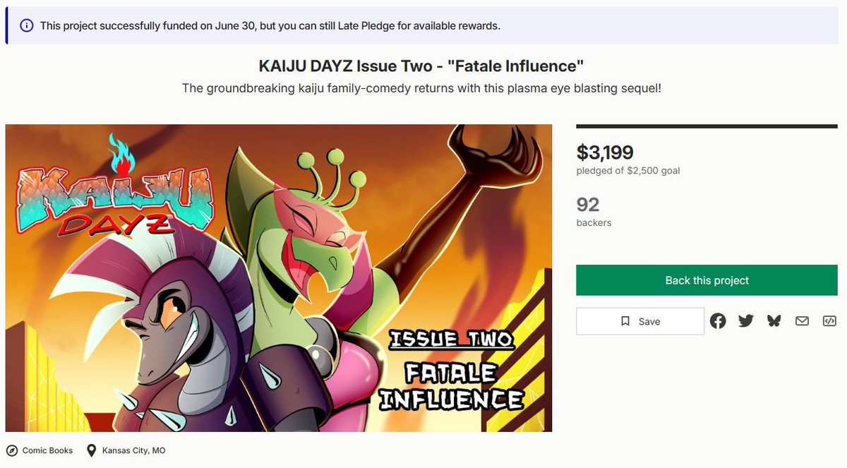 HazeWritesStuff's tweet image. WE DID IT! WE FREAKIN DID IT!
Thank you everyone! This campaign was a tough one but successful in the end! We hope you'll all enjoy the final production of Kaiju Dayz #2!
BUT GUESS WHAT!
LATE BACKERS CAN STILL JOIN IN HERE:
kck.st/3SrVtqT