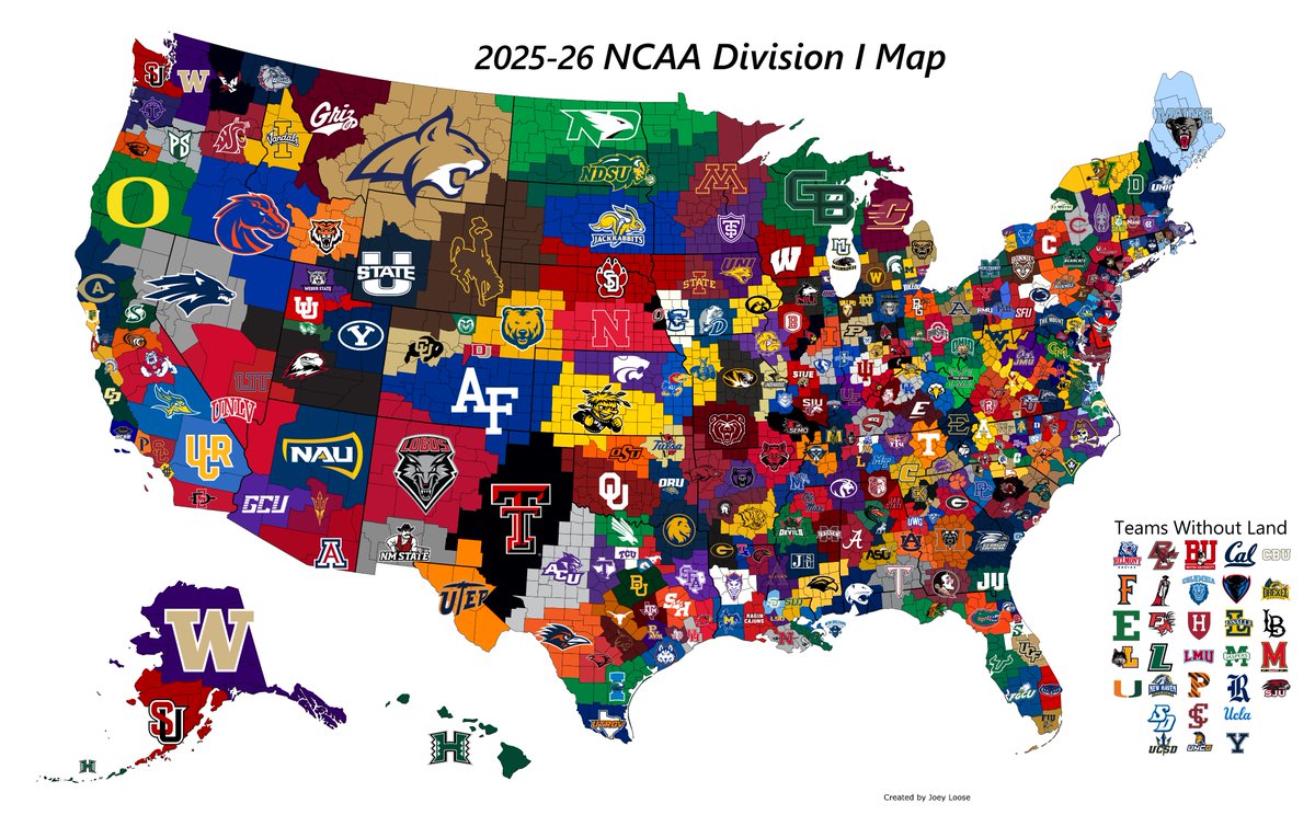 Presenting the new map for the 2025-26 D1 basketball season with just minor changes!