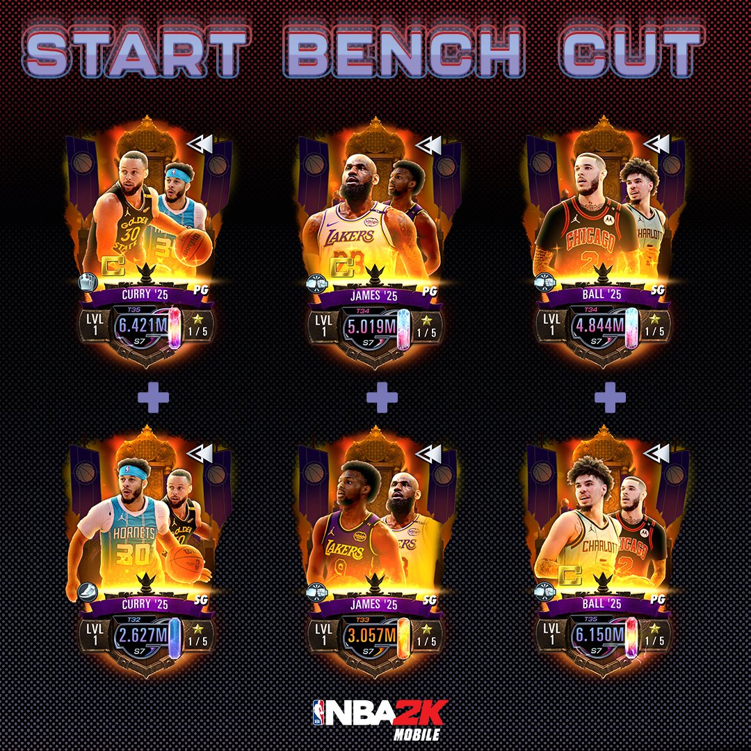 NBA2KMobile's tweet image. Start one Family Dynasties duo, bench one, cut one.
🔹 Steph & Seth
🔹 LeBron & Bronny
🔹 Lonzo & LaMelo
What’s your call, coach?