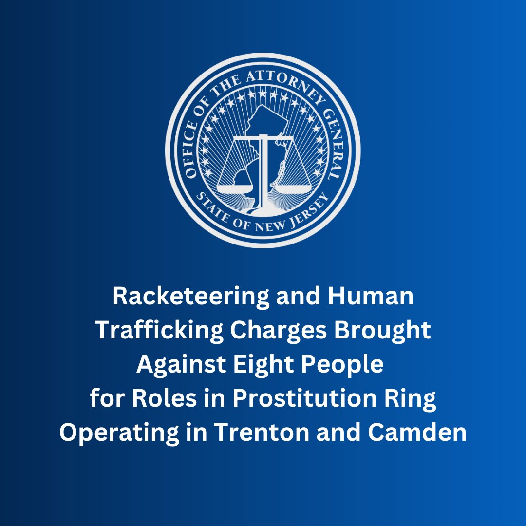 Today we announced racketeering and human trafficking charges against 8 individuals in connection with commercial sex trafficking in Camden and Trenton. Human beings are not property. In New Jersey, we will not tolerate this cruelty—and we will not stop fighting for survivors.