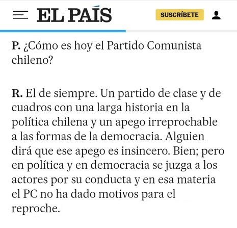 Carlos Peña no es precisamente de izquierda.

Su opinión sobre el PC chileno: “Apego irreprochable a las formas de la democracia.”
.