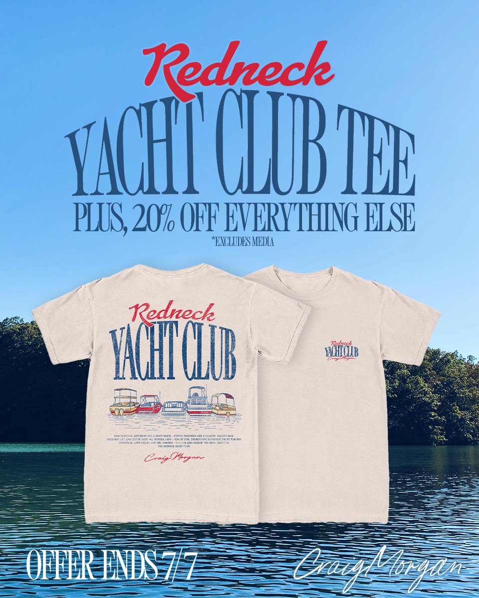 The 4th is almost here and we’re celebrating at the Redneck Yacht Club! Ring in America’s birthday with the new tee plus 20% off everything else! 🇺🇸

craigmorgan.merchmadeeasy.com