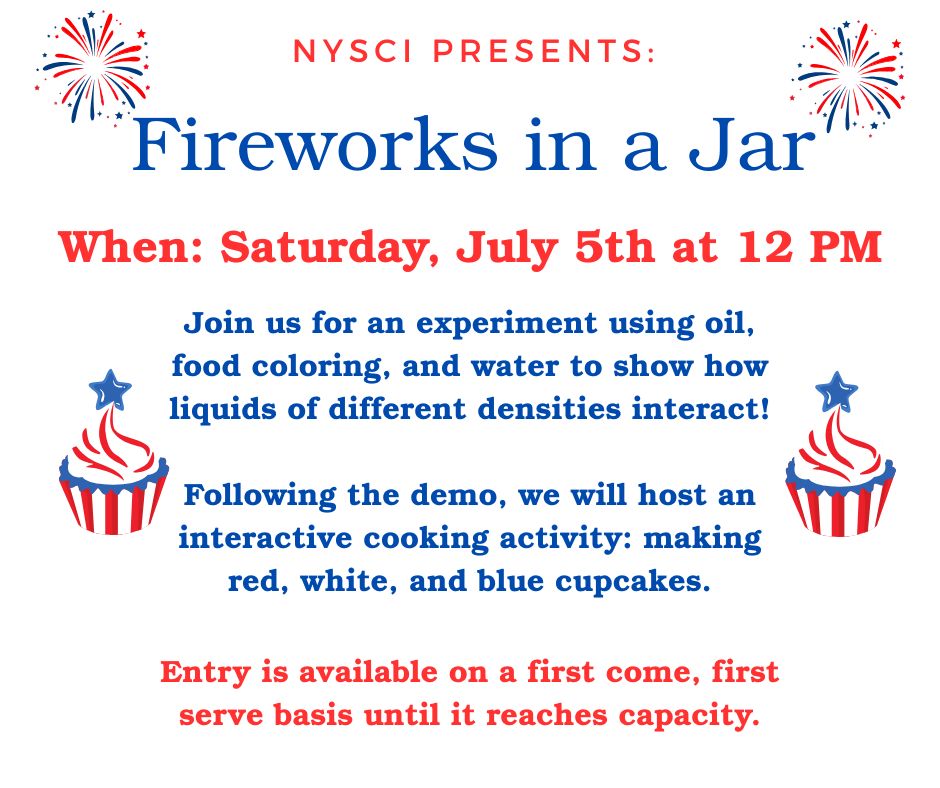 Celebrate Independence Day with a Sparkling Science Experiment! Note: We are open on July 4th &amp; will have this special activity ONLY on Saturday, July 5th. Make cupcakes in red, white, and blue, while learning how liquids of different densities interact. 1st come, 1st serve! 🧁