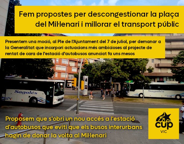 🚍🔀 Al #PleVic de dilluns portem una proposta per tal que es pugui evitar que tots els busos interurbans que arriben des del sud (com l'e12) hagin de donar la volta al Mil·lenari, contribuint a la congestió de trànsit i trigant un temps innecessari a arribar a l'estació. #Vic
