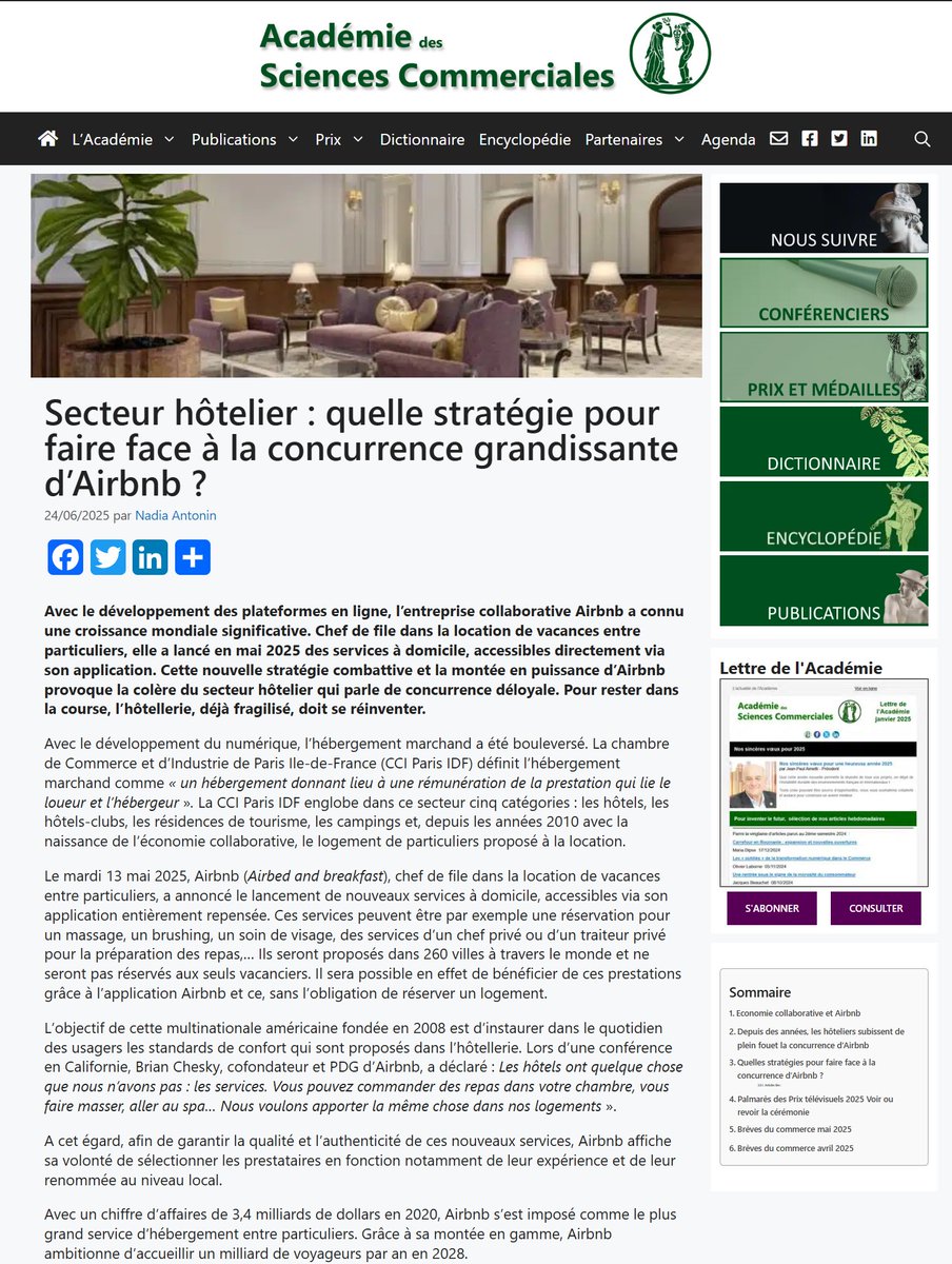 Secteur hôtelier : quelle stratégie pour faire face à la concurrence grandissante d'Airbnb ?
👉 Pour lire l'article en intégralité academie-des-sciences-commerciales.org/secteur-hoteli…
#hotels