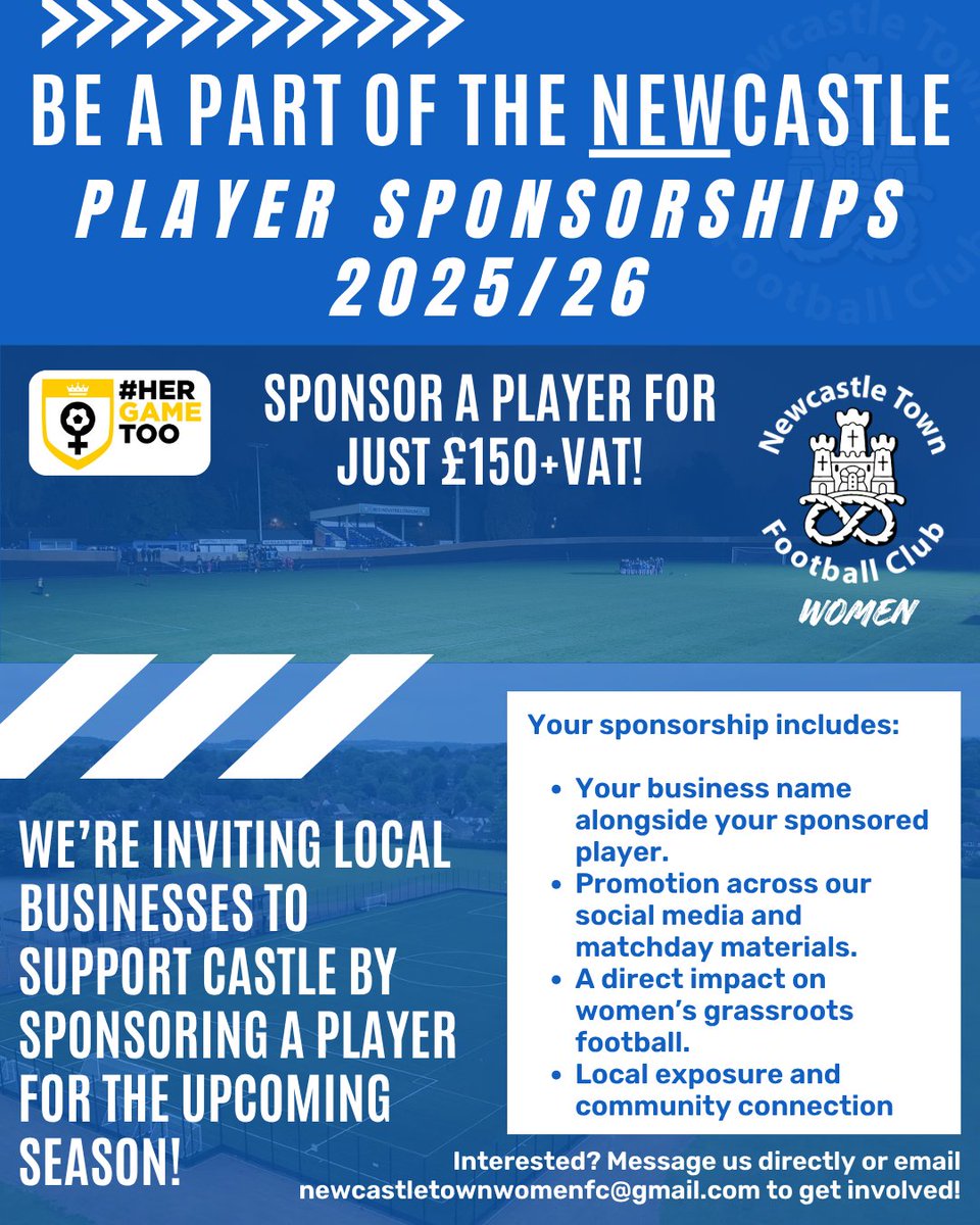 Support Local. Support Women in Sport. Sponsor a Player! 
📩 DM us or email newcastletownwomenfc@gmail.com to join the journey.#BackTheCastle #WomenInSport #SupportLocal #NTWFC