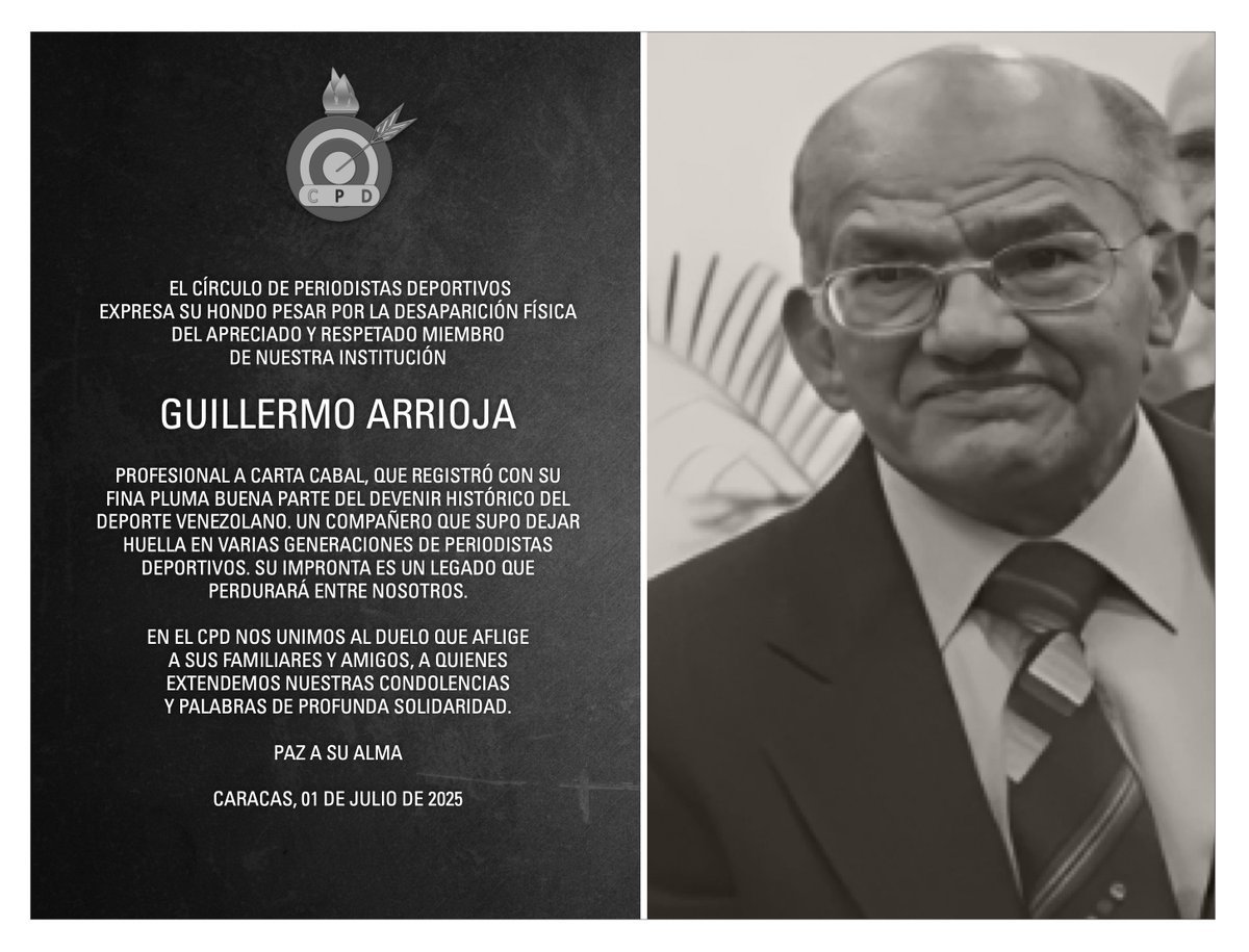 Con gran pesar despedimos a otro de los nuestros, el Maestro Guillermo Arrioja, quien nos ha dejado hoy. Nos queda el registro de la historia del deporte por él escrita, su compañerismo y su gran compromiso con la profesión. Condolencias sentidas a familiares y amigos. Q.E.P.D.🙏