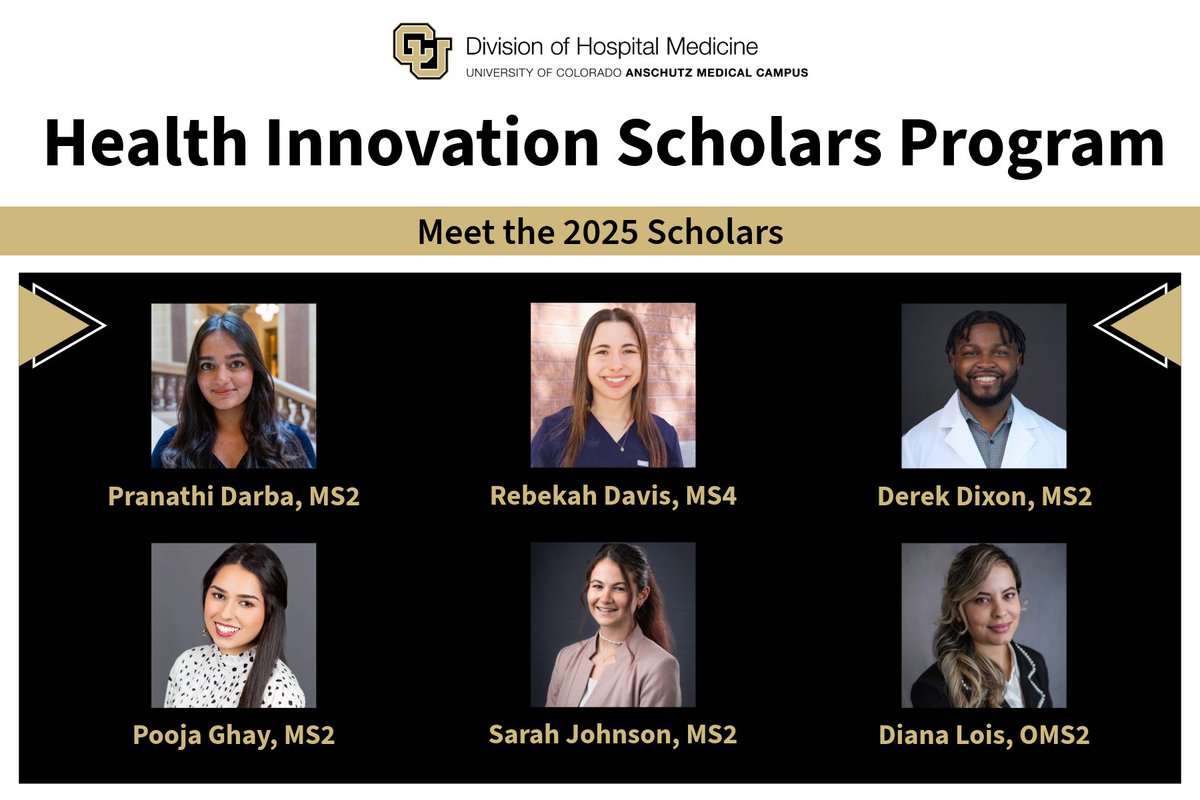 CUDivHospMed's tweet image. One of our favorite annual programs is back!🌟 Meet our 2025 Health Innovation Scholars. They are ready to spark positive change in the healthcare system this summer.
👏 Let’s cheer them on! #HISP #FutureLeaders
@CUDeptMedicine