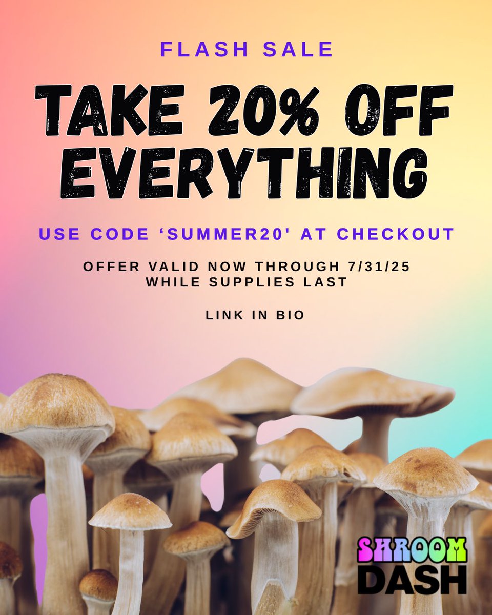 ShroomDash's tweet image. SUMMER20 gets you 20% off everything at ShroomDash🍄