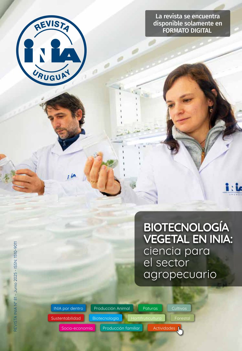 ✅Se encuentra disponible el nuevo número de Revista INIA. Accede a más de 25 artículos técnicos, un informe especial sobre biotecnología y actividades de transferencia en el siguiente enlace. Muchas gracias por colaborar en su difusión.
▶️inia.uy/sites/default/…
