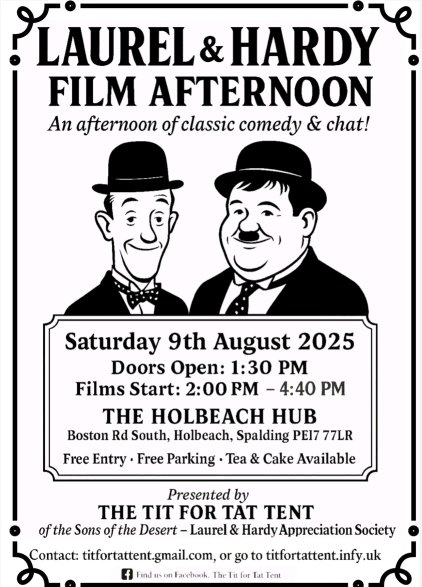 🚨*** Attention English / U.K. laughter fans! ***🚨

Fancy some tea &amp; cake with your #LaurelAndHardy?  Via Tit For Tat tent on Facebook.