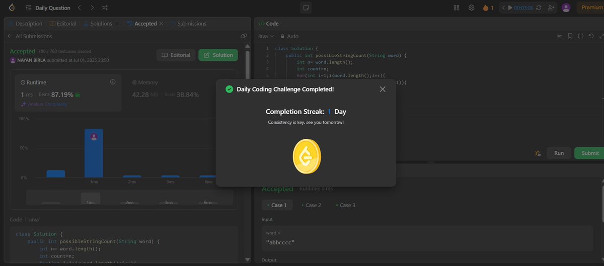 NAYANBIRLA2306's tweet image. Just created my first streak of this month on @LeetCode!
Staying consistent, one problem at a time 🔥💻
#LeetCode #100DaysOfCode #CodingStreak #DevJourney