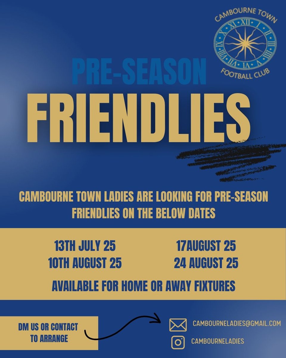 The ladies are looking for friendlies on the dates below ....

Drop us a DM if you're interested 💙⚽🙏