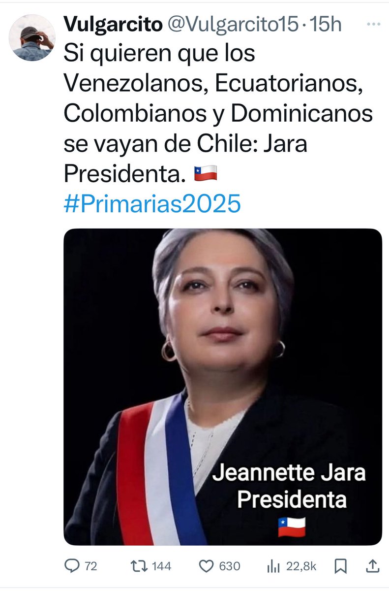 tatty1977's tweet photo. Demócrata de centro izquierda y vieja a la fuerza‼️
Impresionante la metamorfosis de la comunista Jara. 
#TodoPorElPoder 
#Elecciones2025 
#JaraEsUnPeligroParaChile 
#NoTeCreoAmiga 
#AntiComunista https://t.co/5EpX6ao3g4