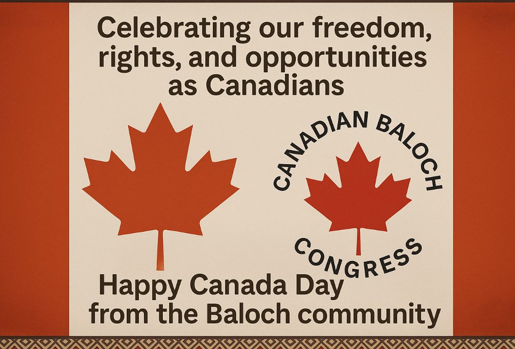 CanadianBalochC's tweet image. Today, Baloch community in Canada proudly celebrates Canada Day, a day to honour the values of freedom, diversity, and equality that make this country our home.
We stand with all Canadians in celebrating this beautiful land we love.🍁🇨🇦
#CanadaDay #CanadaDay2025 @CdnHeritage