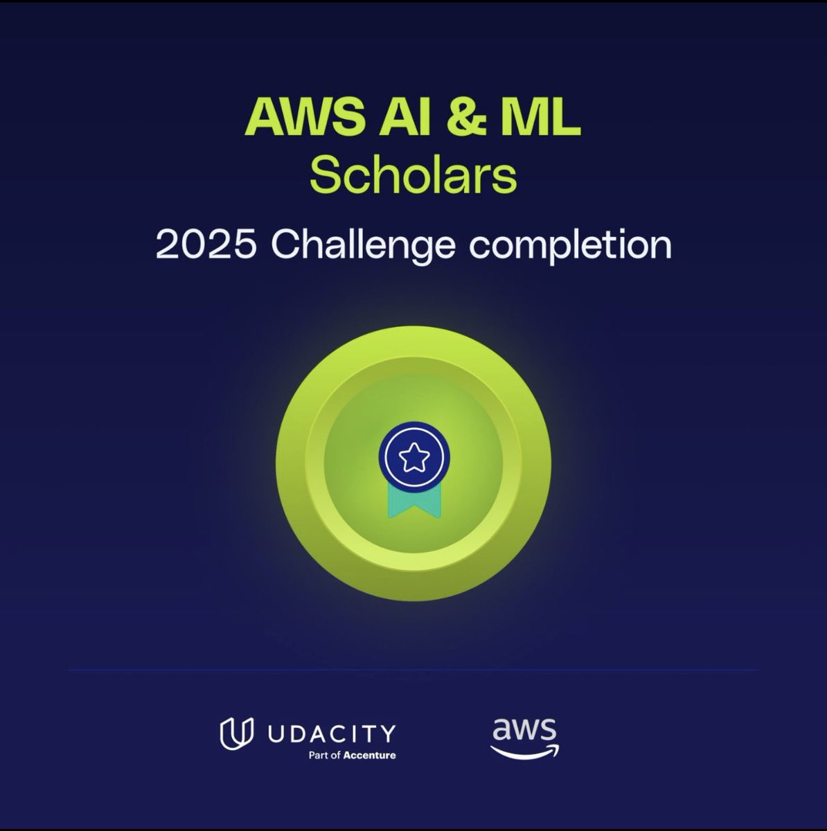 GhadaAlGahtani's tweet photo. AWS AI & ML Scholars 2025 Challenge completion ✨✅🏅
#AWS #Udacity #AI https://t.co/QrkzcqiJfl