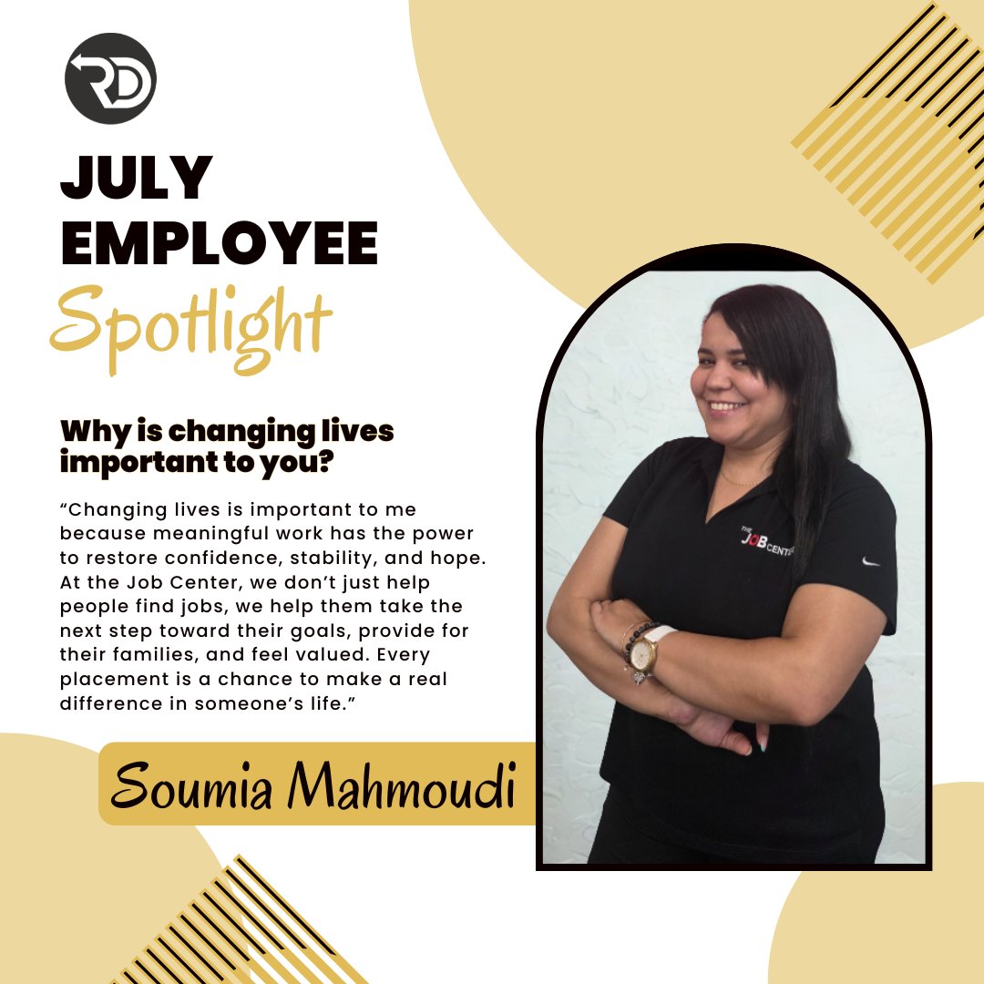 Meet Soumia Mahmoudi, our July Employee Spotlight! Soumia is a Staffing Supervisor at our Okolona center. Click below to read more about her experiences and journey at Riley Decker Companies.

rileydecker.com/2025/01/riley-…

#RileyDeckerCompanies #TheJobCenter #EmployeeSpotlight