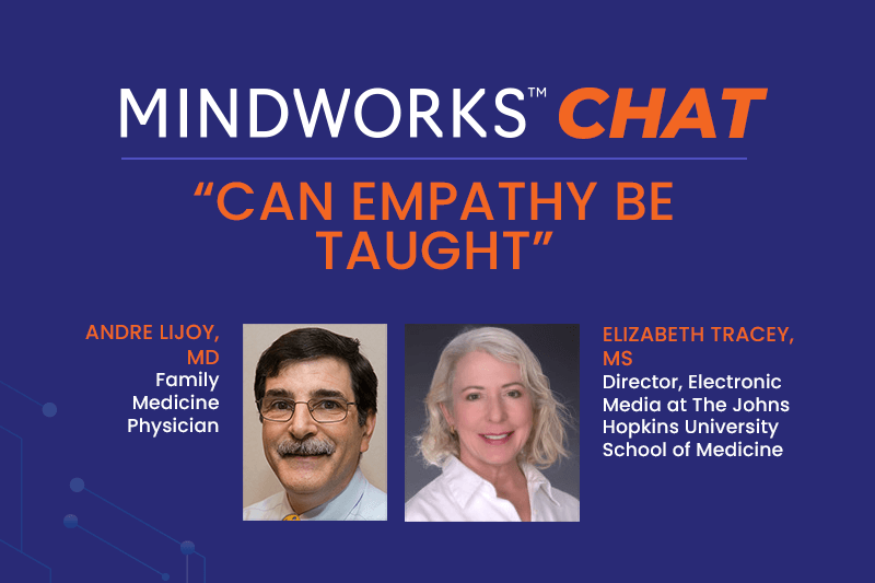 NMindworks's tweet photo. Can empathy be taught?

Dr. Andre Lijoi says empathy is a skill to be practiced. 

Elizabeth Tracey, MS believes it’s innate but often buried by the pressures of medical training.

🔗 Catch the latest Mindworks Chat → https://t.co/wCnXr9U3s9 https://t.co/6n3wSd0T8H