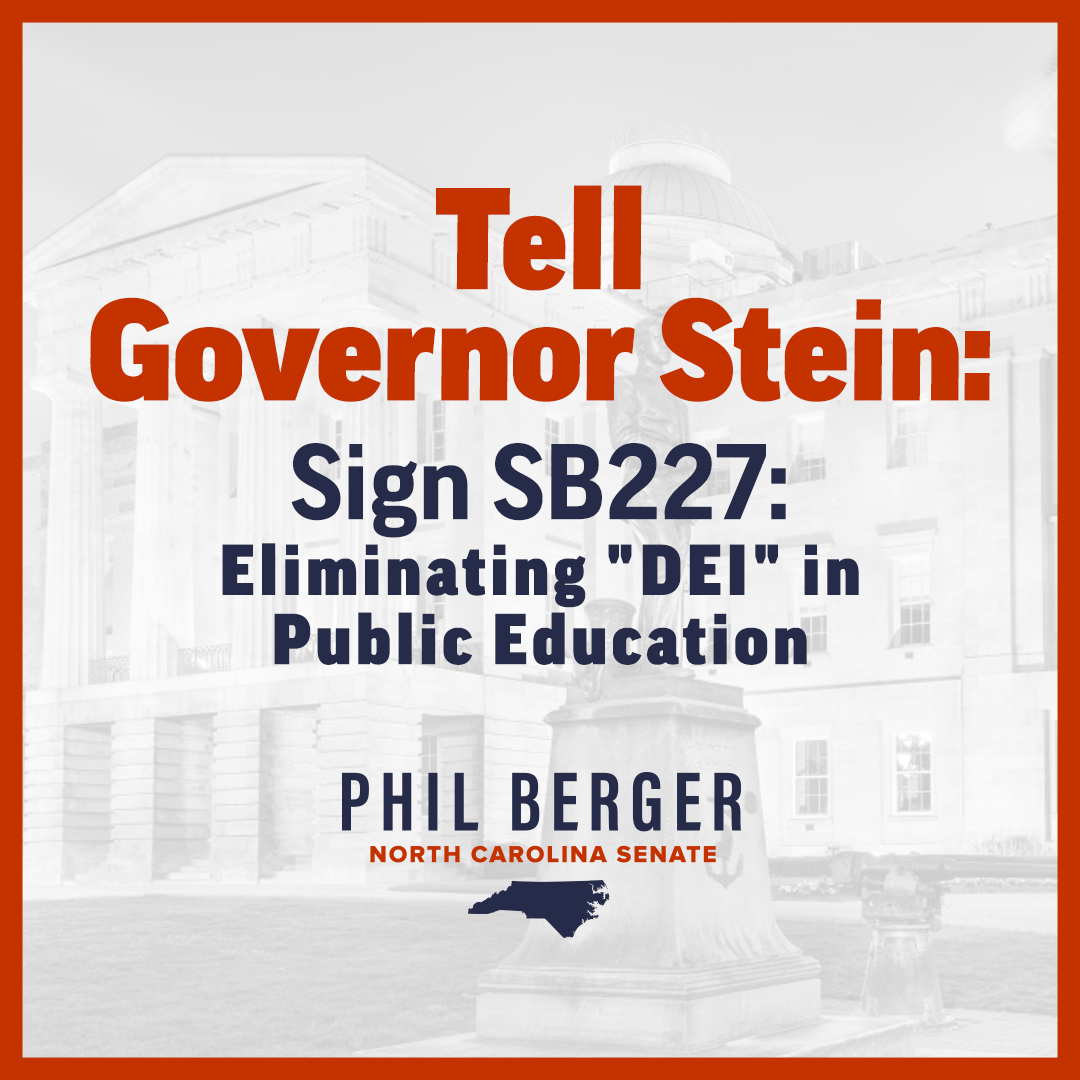 SenatorBerger's tweet image. Senate Bill 227 will reinforce the need for public schools to focus on the core curriculum and prohibits promoting discriminatory practices in public schools. Gov. Stein needs to sign this into law to protect freedom of speech in K-12 public schools.
