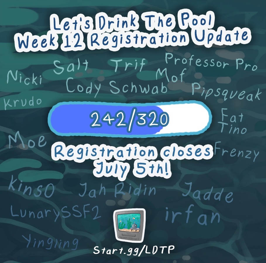 FeteSmash's tweet image. Only a few days left to sign up to the Let's Drink The Pool! 🙀
Don't miss out on the most STACKED European event of the year! 🥳
start.gg/LDTP