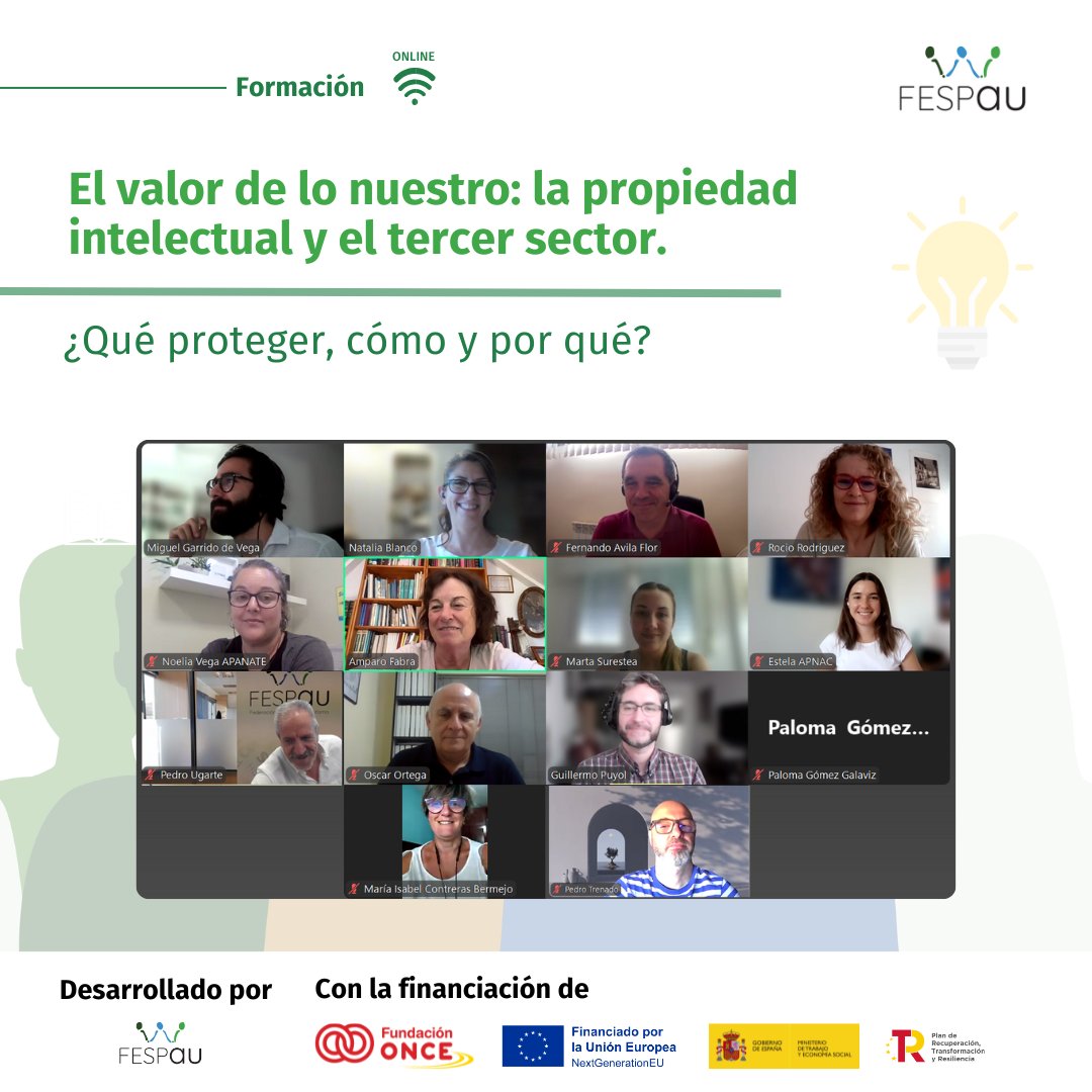 FESPAU Federación Española de Autismo (@autismofespau) on Twitter photo 🙏¡Gracias por acompañarnos en la formación sobre #PropiedadIntelectual!
Hemos aprendido a identificar qué proteger, cómo hacerlo y qué buenas prácticas seguir. Gracias a Miguel Garrido de Vega, a los asistentes y a <a href="/Fundacion_ONCE/">Fundación ONCE</a>, <a href="/empleogob/">Ministerio Trabajo y Economía Social</a> y <a href="/P_Recuperacion/">Plan de Recuperación</a> #NextGenerationEU 🙏¡Gracias por acompañarnos en la formación sobre #PropiedadIntelectual!
Hemos aprendido a identificar qué proteger, cómo hacerlo y qué buenas prácticas seguir. Gracias a Miguel Garrido de Vega, a los asistentes y a <a href="/Fundacion_ONCE/">Fundación ONCE</a>, <a href="/empleogob/">Ministerio Trabajo y Economía Social</a> y <a href="/P_Recuperacion/">Plan de Recuperación</a> #NextGenerationEU