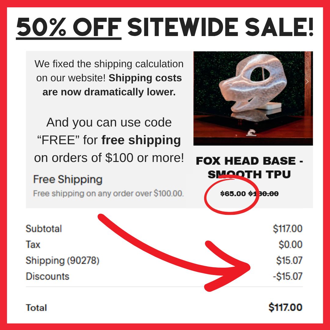 Our 50% OFF Sitewide sale is still going on, with #fursuit head bases going for just $65!

We also fixed the shipment calculations on our website, so shipping costs have been dramatically lowered.

This sale continues while supplies last, visit at:
homebrewedsuits.com/store