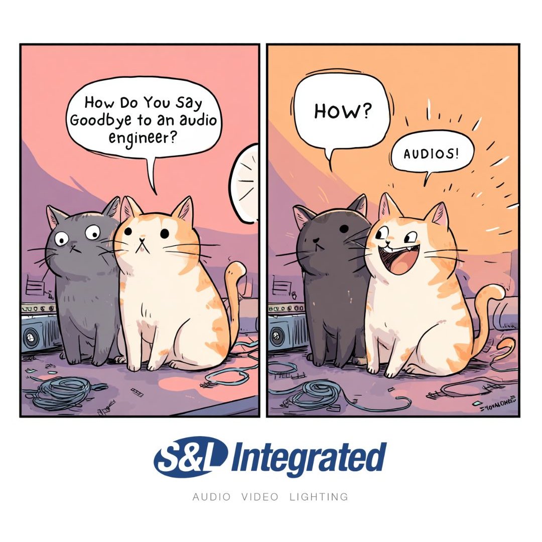 SLIntegrated's tweet photo. Happy #InternationalJokeDay! If your AV system is as lame as this joke, it’s time to upgrade. Say “audios” to bad sound! 😹🎛️ #AudioEngineer #TechHumor https://t.co/YmIBFOf4i7