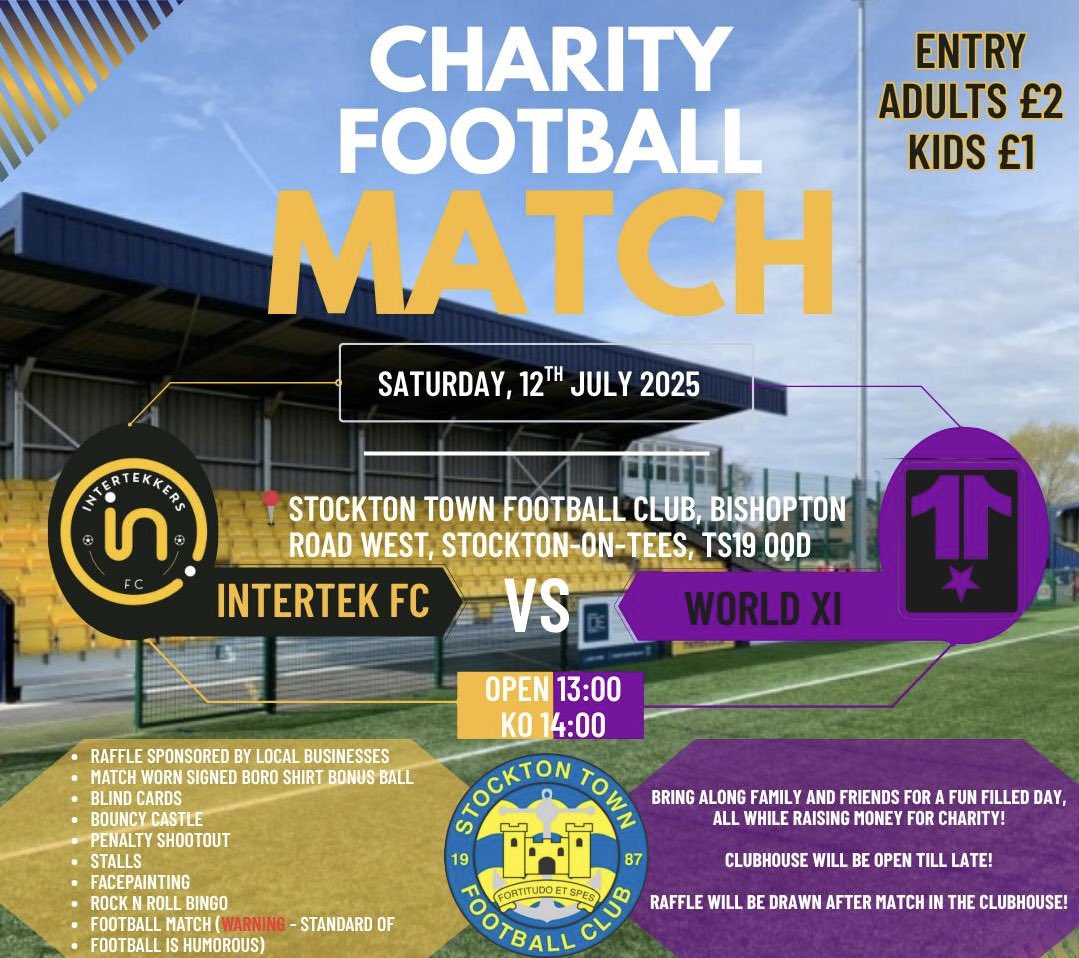 DavidJTingle's tweet photo. Hosting a charity football match at @stockton_townfc. Fun for all the family so get yourself down! https://t.co/UuInnbFG4y