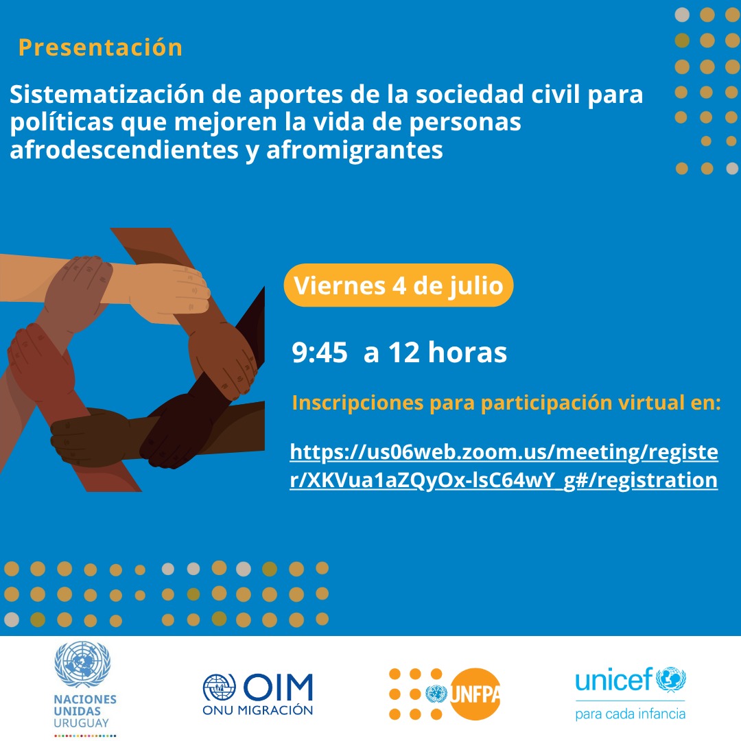 Nuestro grupo de trabajo Ad-Hoc sobre población afrodescendiente les invita a la presentación de la Sistematización de aportes de la sociedad civil sobre políticas que mejoren la vida de personas afrodescendientes 
🗓️ Viernes 4 de julio
🕙 9:45 horas
🔗 us06web.zoom.us/meeting/regist…
