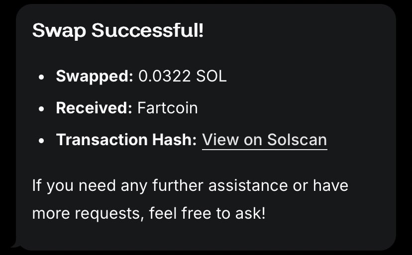 oner4ndomguy's tweet image. “You shouldn’t only preach but also follow what you preach”
I deposited funds into my warden wallet to enjoy the amazing features.
I asked the Ai which token has the potential to do 2x tomorrow and it gave a list of some tokens, I chose Fartcoin
So I asked the AI to swap $5 of…